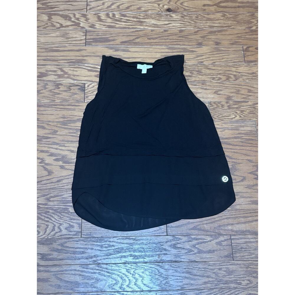 Michael Kors Women's Black Sleeveless Layered Chiffon Sheer Tank Top, Sz L